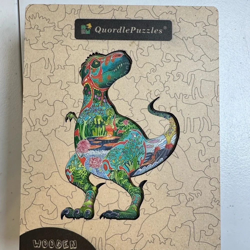 NIB QuordlePuzzles Colorful Dinosaur Wooden Puzzle - Size Medium